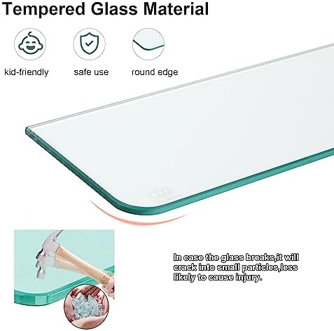 Glass Shower Shelves for Bathroom 2 Tiers Tempered Glass Floating Wall Mounted Shelves for Inside Shower Adhesive Organizer Storage with Aluminum