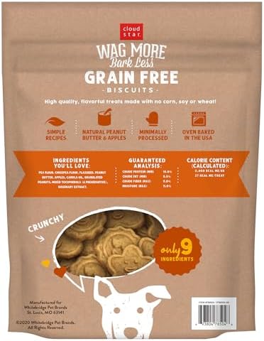 Cloud Star Wag More Bark Less - Dog Treats - Crunchy Biscuits - Grain Free Peanut Butter & Apples - 2.5 lb Pouch