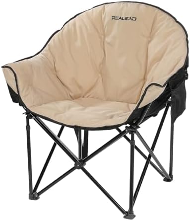 Oversized Camping Chairs Padded Heavy Duty Folding Support 400LBS | Comfy Lawn Chairs for Adults Outdoor Sports with Side Mesh Bag & Cup Holder, Portable Foldable, Sturdy Steel Frame (Grey)