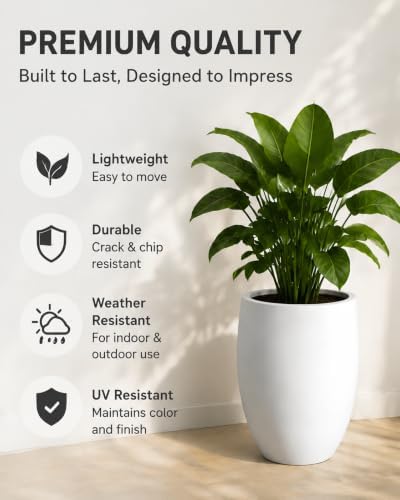 Kante Tall Concrete Planter 21.7" Modern White Floor Pot for Indoor Outdoor