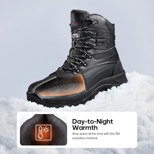 NORTIV 8 Men's Insulated Waterproof Winter Snow Boots | Sealed Build Keeps Feet Dry; Rubber Outsole Boosts Grip; Stable Fit Adds Support; Ideal for Hiking, Daily Wear BRIGADE