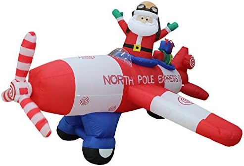 8 FT Animated Christmas Inflatable Santa Claus Flying Airplane | Outdoor Yard Blow Up Decoration, Bright LED Lights, Built-in Blower