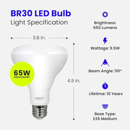 Feit Electric BR30 LED Light Bulbs, 65W Eq, Soft White, 3 Pack