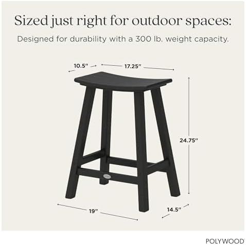 Polywood Outdoor Bar Stools - All-Weather 24 Inch Counter Height Outdoor Patio Bar Stools - Heavy Duty HDPE - Classic Curved Chairs for Pool, Deck