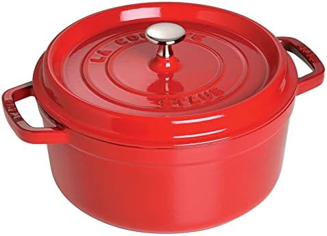 Staub Cast Iron Round Cocotte, Dutch Oven, 5.5-quart, serves 5-6, Made in France, Cherry