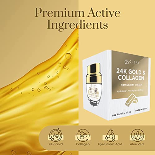 Clear Beauty 24K Gold & Collagen Day Cream Face Moisturizer – Dermatologist Tested, Anti Aging Korean Skin Care – Anti Wrinkle