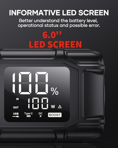 FLYLINKTECH Car Battery Jump Starter, 8000A Peak 26800mAh Jump Start Battery Pack(for All Gas or up to 12L Diesel)