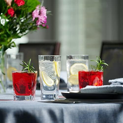 Le'raze Collins Everyday Drinking Glasses Set of 16 Drinkware Kitchen Glasses for Cocktail, Iced Coffee, Beer, Ice Tea, Wine, Whiskey, Water