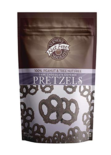 Vermont Nut Free Chocolates Dark Chocolate Covered Mini Twist Pretzels | 7 Ounce Bag, Peanut And Tree Nut Free, Egg-Free, Kosher Certified, Allergy Friendly, Safe for School Snacks