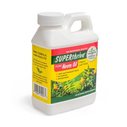 SUPERthrive Organic Pure Neem Oil, Cold-Pressed, Concentrate, 8 oz | 100% cold pressed & filtered. No additives, biodegradable. For leaf polish and plant care.