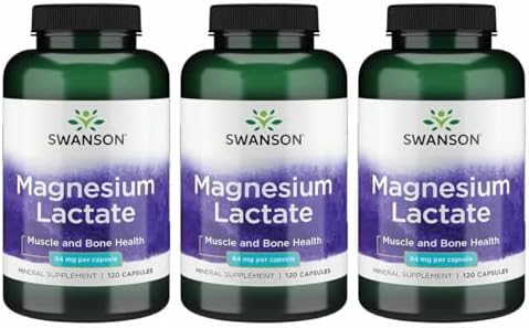 Swanson Magnesium Lactate Lactose-Free, 84 mg, 120 Capsules | Lactose-Free Mineral Supplement for Muscle and Bone Health Support, Gentle on the Stomach, Non-GMO and Gluten-Free
