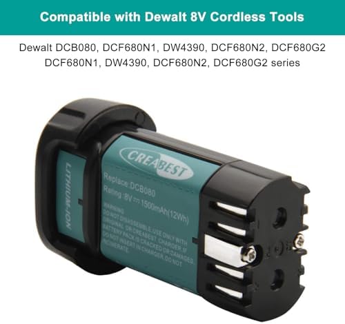 CREABEST 1500mAh 8V MAX Replacement Battery Fits DEWALT DCB080 DW4390 | Compatible with DCB080 DCF680N1 DW4390 DCF680N2 DCF680G2 DCF680N1 DW4390