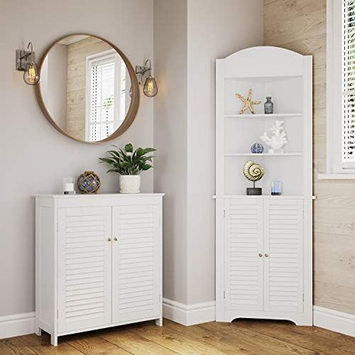 RiverRidge Ellsworth 2-Door Bathroom Storage Floor Cabinet, White | Laundry Room Linen Cabinet, Bath Medicine Floor Cabinet, Adjustable Interior Shelf