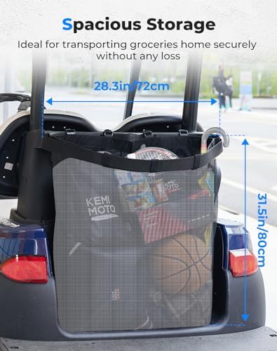 KEMIMOTO Mesh Shopping Storage Bag for 2-Passenger Golf Carts | Full Grocery Capacity, Shoulder Strap, Tool-Free Rear Mounting