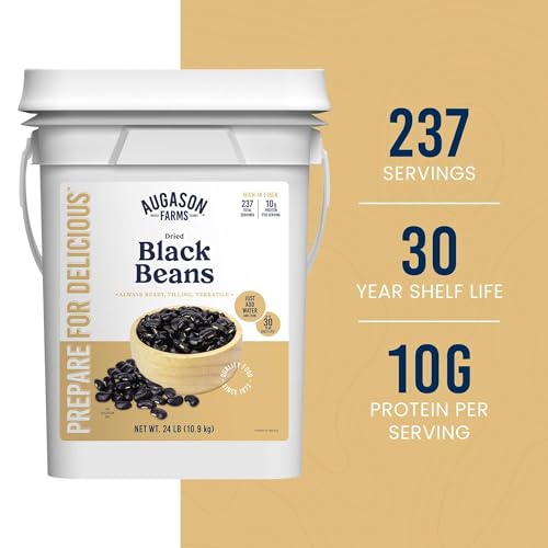 Augason Farms Dried Black Beans 4 Gallon | Emergency Food Supply, 237 Servings, 30 Year Shelf Life, Good Source of Iron, Protein, and Potassium