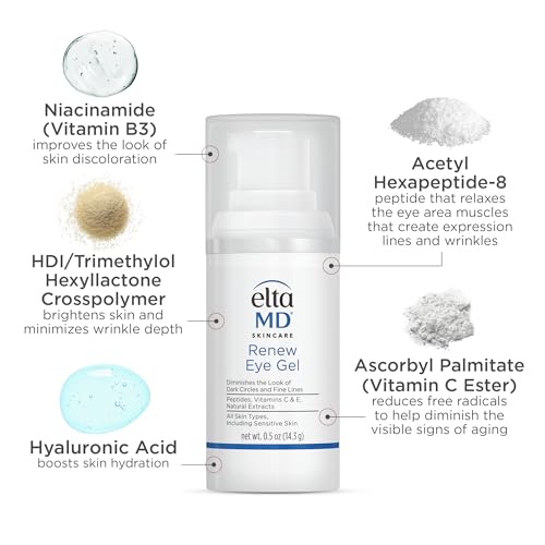 EltaMD Renew Eye Gel Serum for Dark Circles and Puffiness, 0.5 oz | Reduces Fine Lines And Wrinkles, Creamy Under Eye Serum