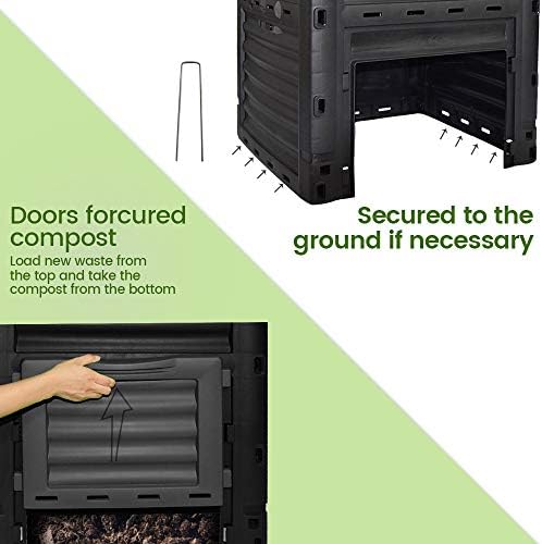 80 Gallon (300L) Large Capacity Static Compost Bin - Forest Green Outdoor Waste Composter with Easy-Access Hatch