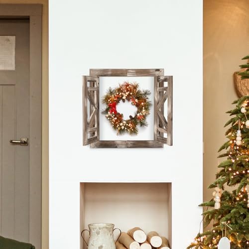 J JACKCUBE DEISGN Rustic Wood Window Frame with Opening-doors, Wall Art Decor Hanging Window Panes, Farmhouse Wall Décor for Living Room, Bathroom