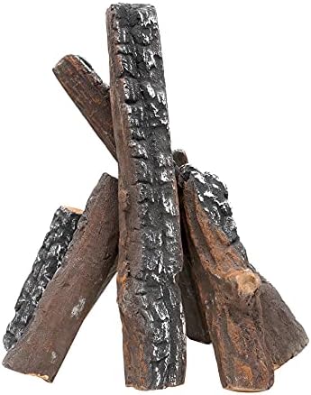 Skyflame 8 Small Piece Set of Ceramic Wood Logs for Fireplaces Fire Pits | Smokeless, Indoor Gas Inserts, Ventless & Vent Free