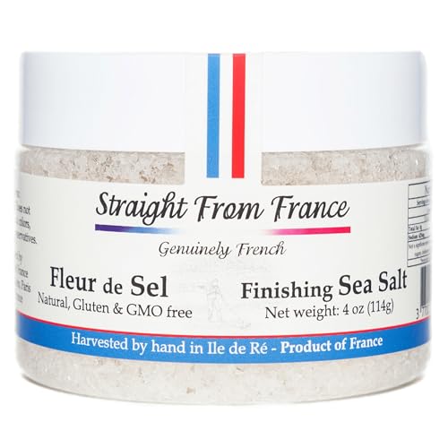 Straight from France Genuinely French Fleur De Sel Flaky Sea Salt | Finishing salt rich in minerals & electrolytes, flaky sea salt for baking and seasoning dishes, hand harvested, 1.5oz jar