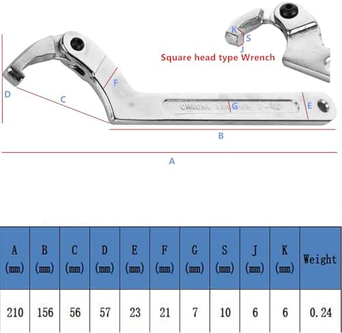 Chrome Vanadium C Pin Spanner Adjustable Hook Wrench, Square Head 32-76mm