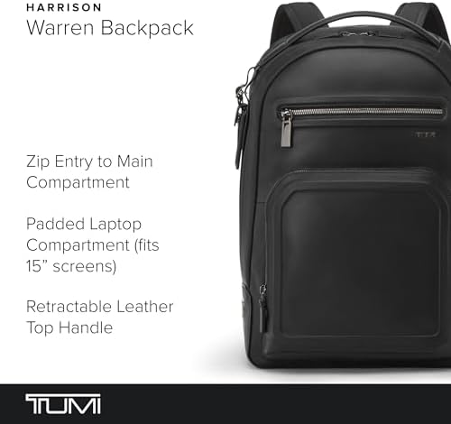 TUMI Harrison Warren Backpack, 15-Inch Laptop Backpack, Black Bombe