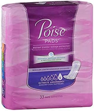 Poise Pads, Regular Length, Ultimate Absorbency 33 pads (Pack of 4)