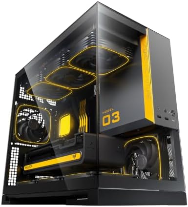 Geometric Future M5 Tempered Glass Mid Tower, E-ATX/ATX Gaming Case, 1.2mm Steel, Type C, Toolless Panels, Support 420/360 Radiator, ARGB PWM 140m Fan x 5 Pre-Installed, Black/Yellow, GEO-M5F-BY