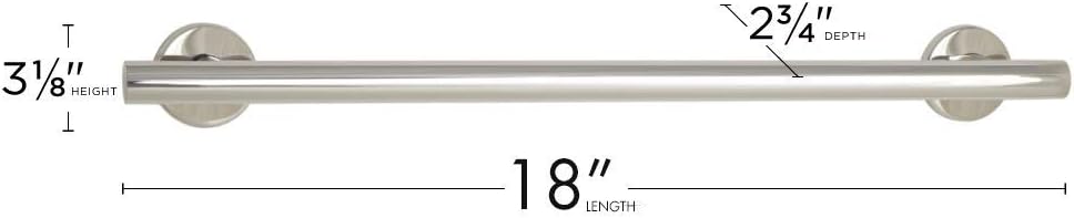 Seachrome 18-inch Coronado Designer Straight Bathroom Shower Grab Bar, Satin Stainless Steel, Brushed Nickel
