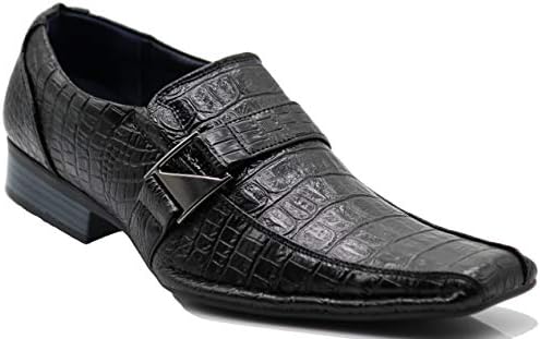 Enzo Romeo Santcro Men's Dress Crocodile Print Loafers Elastic Slip on with Buckle Fashion Shoes Runs Half Size Big
