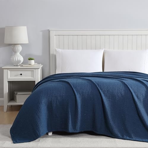 Grand Hotel Lightweight Full/Queen Blanket, 100% Cotton, Pearl Blue | All-natural yarn-dyed mercerized cotton is exceptionally durable, breathable and soft