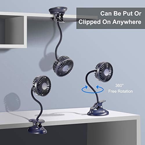 Clip On USB Mini Desk Fan with Emergency Power Bank, Battery Operated Rechargeable Portable Fan - Flexible Neck, 3 Speed Personal Cooling for Car