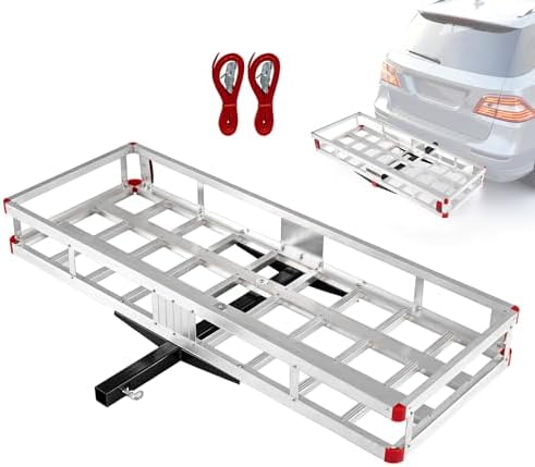 Goplus Hitch Cargo Carrier, Aluminum Hitch Mount Cargo Basket with 500LBS Capacity, Fits 2” Receiver