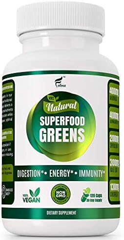 FOLONA Organic Super Greens Capsules with Ashwagandha, Spirulina & Moringa