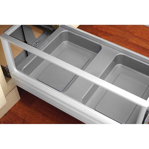 Rev-A-Shelf Double 50 Qt Pull Out Trash Can w/Soft-Close for Base Kitchen Cabinets, Min Opening Width of 15.75", Silver, 5149-2150DM-217