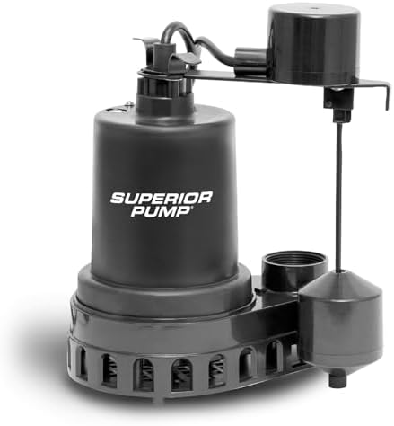 Superior Pump 92260 1/4 HP Thermoplastic Sump Pump with Vertical Float Switch, Black