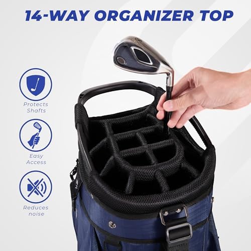 Golf Cart Bag 14-Way Organizer Divider, Lightweight 5.5 lbs Golf Club Bags for Men & Women, 10 Pockets with Cooler, Dual Waterproof Valuables Pockets, Rain Cover