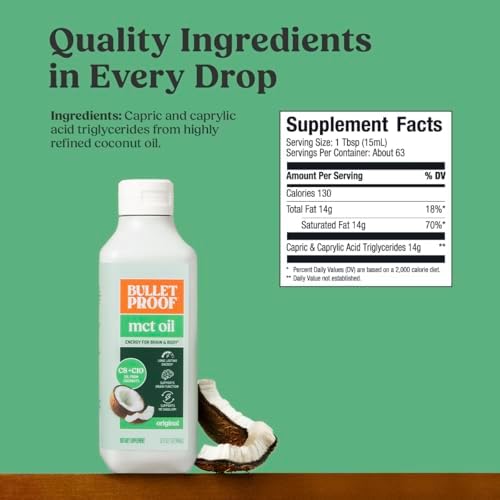 Bulletproof C8 & C10 MCT Oil, 100% Pure Coconut Oil, Unflavored, 16 oz | Triple-Distilled for Sustained Keto Energy, No Additives or Fillers, Non-GMO