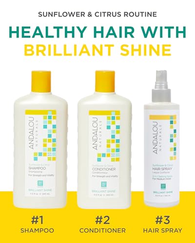 Andalou Naturals Sunflower & Citrus Brilliant Shine Hair Spray (8.2 fl oz) | Styling for Shine & Medium Hold, Aloe Vera for Frizz Control, Natural & Cruelty Free