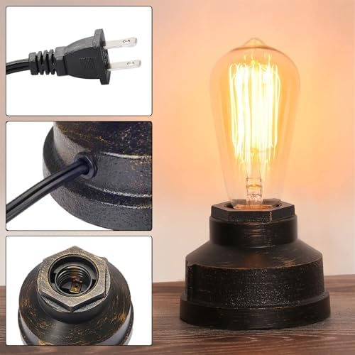 Small Touch Control Table Lamp Base, Industrial Touch Light Vintage Edison Bulb Base, Dimmable Bedside Nightstand Accent Light for Living Room Bedroom