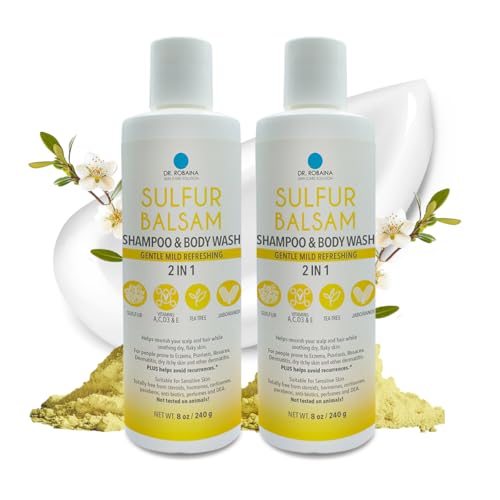 Dr. Robaina Sulfur Shampoo & Body Wash – Helps Soothe Dandruff, Seborrheic Dermatitis, Folliculitis & Itchy Scalp – Color-Safe, SLS-Free, Citrus-Mint Scent, 8 fl oz - Made in the USA