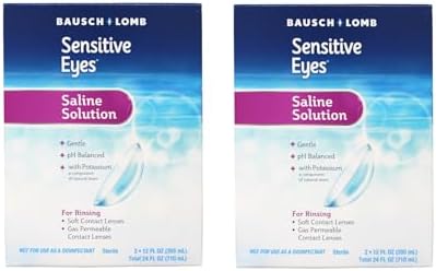 Contact Lens Solution by Bausch & Lomb, Saline Solution for Sensitive Eyes, for Soft Contact & Gas Permeable Lenses, 12 Fl Oz (Pack of 2)