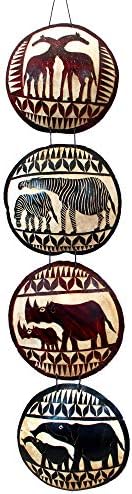 Stoneage Arts African Masks Wall Hanging Art Hand Carving Safari Décor Wall Head Sculpture Wild Animal And Tribal Features Faces Hanging Together