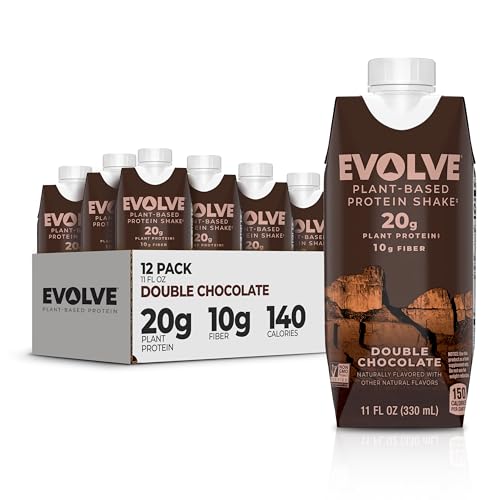 Evolve Plant Based Protein Shake, Café Mocha, 20g Vegan Protein, Dairy Free, No Artificial Sweeteners, Non-GMO, 10g Fiber, 11oz, (12 Pack) (Formula May Vary)