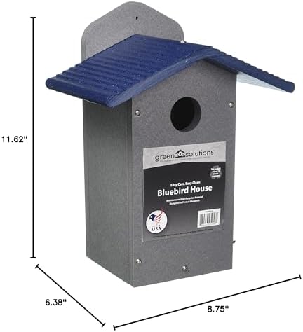 Birds Choice Ultimate Bluebird House, 1.5" Hole | Taupe & Blue | Durable Recycled Plastic Nesting Box, Weather-Resistant for Backyard Bluebirds, 11in x 8.5in x 12.625in
