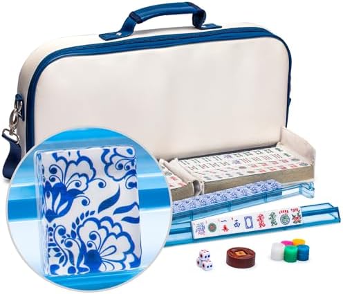 Yellow Mountain Imports American Mahjong Set, Chinoise with Soft Leatherette Case - Racks with Pushers, Scoring Coins, Dice, and Wind Indicator