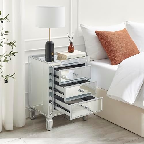 Furniturebox UK Venetian Mirrored Bedside Side Table Cabinet Modern 3 Drawer