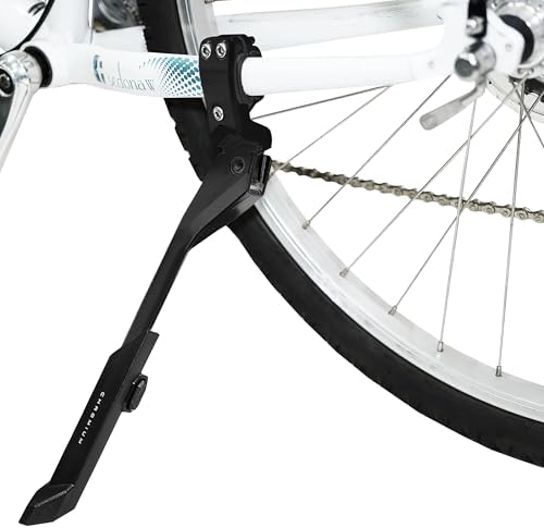 BV Rear Bike Stand for 24"-28" Bikes - Adjustable Bike Kickstand for Adult Bike with 8 Height Levels, Non-Slip Foot & Clamp Grip (Black, Capacity 55 lbs, Single Mount)