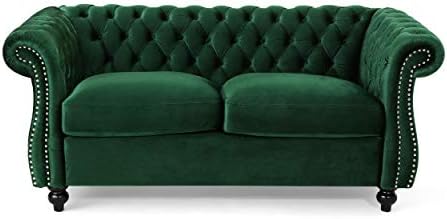 Christopher Knight Home Karen Traditional Chesterfield Loveseat Sofa, BlackBerry and Dark Brown, 61.75 x 33.75 x 27.75
