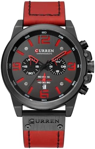 FANMIS Mens Classic Analog Quartz Chronograph Sandwich Dial Leather Watch